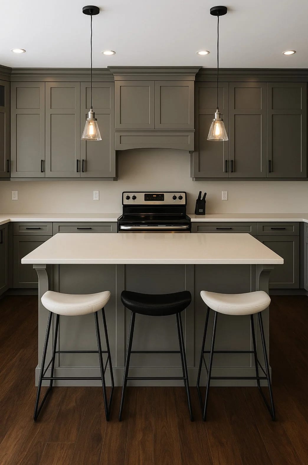 A bright, modern custom kitchen renovation by MN Construction with white cabinetry and a large island